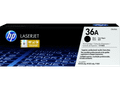 HP Genuine LaserJet 36A Black Toner Cartridge packaging with product details and branding information shown. HP Genuine LaserJet 36A Black Toner Cartridge packaging with product details and branding information shown.