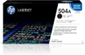 HP Genuine 504A Black Toner Cartridge for HP COLOR LASERJET CM3530, genuine HP product, black ink, compatible with LaserJet printers.
