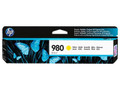 Genuine HP 980 Yellow Ink Cartridge, HP brand, yellow color, original packaging with butterfly design. Genuine HP 980 Yellow Ink Cartridge, HP brand, yellow color, original packaging with butterfly design.