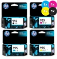 HP 955 Ink Cartridge Value Pack, four cartridges, black, cyan, magenta, yellow, HP brand packaging included.