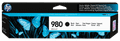 Genuine HP 980 Black Ink Cartridge packaging with blue floral design and product details displayed clearly.