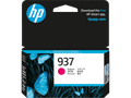 Genuine HP 937 Magenta Ink Cartridge, HP logo, blue and black packaging with pink ink indicator.