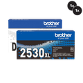 Brother TN-2530XL & DR-2530 Cartridge Bundle, two boxes, blue and black, Brother logo visible clearly.