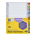 Marbig A-Z Reinforced A4 Coloured Index Dividers, multicoloured tabs, plastic tab dividers, A4 size.