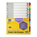 Marbig A4 Financial Year Tab Dividers Reinforced Indices, plastic tab dividers in various colors.