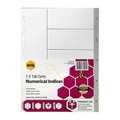 Marbig A4 Polypropylene 1-5 Tab Grey Dividers Indices with numerical labels and barcode label.