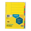 Marbig 10 Tab A4 Brights Index Dividers, yellow with multicolor tabs and manilla material clearly shown.