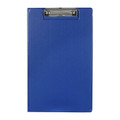 Marbig Polypropylene Clipfolder Foolscap in blue with a metal clip at the top.