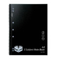 Spirax P596 A4 5 Subject Notebook, black cover, 250 pages, pack of 5 notebooks.