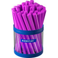 Staedtler 432 violet triangular ballpoint pens in a cylindrical container with blue trim and label.