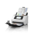 Epson DS900WN Scanner, white, with open document feeder and black control panel and tray extended.