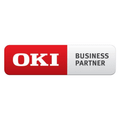 OKI Business Partner logo with red and white color scheme and bold typography on white background.