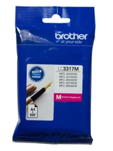 Brother LC3317M Magenta Ink Cartridge packaging with product details and branding.