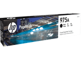 Genuine HP 975A Black Pagewide Ink Cartridge, HP logo and product details on packaging visible.