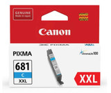 Canon CLI681XXL Cyan Ink Cartridge, genuine Canon product, XXL size, cyan color, original packaging visible.
