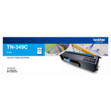 Brother TN349 Cyan Toner Cartridge, genuine Brother product, cyan color, TN-349C model, printer supply.