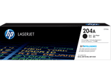 HP Genuine 204A Black Toner Cartridge, LaserJet printer ink, HP brand, black color, original packaging.