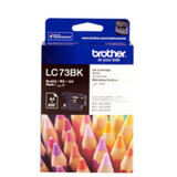 BROTHER MFC J6910DW LC73BK black ink cartridge packaging with colored pencils, Brother brand product.