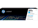 HP Genuine 202A Cyan Toner Cartridge box with LaserJet branding and product details displayed clearly.