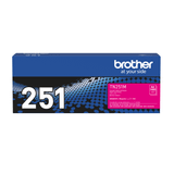 Brother TN251M Magenta Toner Cartridge, blue and pink packaging with white Brother logo and text.