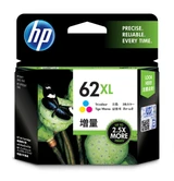 Genuine HP 62XL Tri-Colour Ink Cartridge, green and black packaging with white and blue logo.