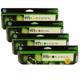 HP 970XL, 971XL Ink Cartridge Value Pack, green and black packaging, includes black, cyan, magenta, yellow.