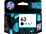 Genuine HP 63 Black Ink Cartridge, HP brand, black color, original packaging with blue butterflies design.