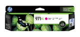 Genuine HP 971XL Magenta Ink Cartridge, HP brand, magenta color, XL ink volume, packaging shown.