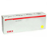Oki C310DN Yellow Toner cartridge box with red stripe and OKI logo on white background.