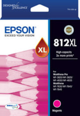 Epson 812XL DURABRite Magenta Ink Cartridge, high-capacity magenta ink, Epson brand, XL capacity.