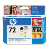 Genuine HP 72 Black & Yellow Ink Cartridge, HP brand, product number 72, color black and yellow.