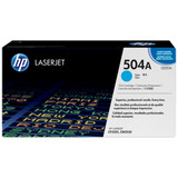 HP Genuine 504A Cyan Toner Cartridge for HP COLOR LASERJET CP3525, genuine cyan printer toner by HP, compatible with LaserJet printers.