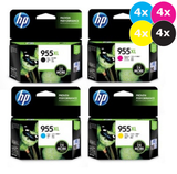 HP 955XL Ink Cartridge Value Pack, 4 sets of Black, Cyan, Magenta, Yellow cartridges included.
