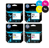 HP 711 Ink Cartridge Value Pack, four boxes with black, cyan, magenta, yellow cartridges visible.