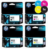 HP 955 Ink Cartridge Value Pack, four cartridges, black, cyan, magenta, yellow, HP brand packaging included.