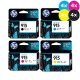HP 915 Ink Cartridge Value Pack, 16 cartridges, 4 each black, cyan, magenta, yellow, original HP.