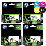 HP 965XL Original Ink Cartridge Value Pack, 5-count, includes black, cyan, magenta, yellow cartridges.