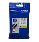 Brother LC3317 yellow ink cartridge, blue packaging with white and yellow labels, LC3317Y model number visible.