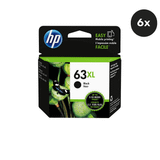 HP 63XL Black Ink Cartridge Value Pack, 6-pack, HP brand, black color, XL high capacity.