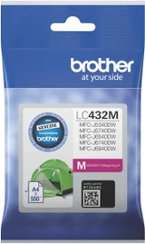 Brother LC432 Mag Ink Cart, genuine magenta ink cartridge packaging with product details and branding.