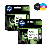 HP 62XL Ink Cartridge Value Pack, 6-pack, includes 4x Black and 2x Tri-Colour cartridges, HP brand.