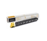 Kyocera TK-8349 Yellow Toner Cartridge, black and yellow, in original packaging, by Kyocera brand.