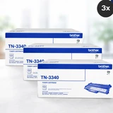 Brother TN-3340 Toner Cartridges Value Pack, three black cartridges, Brother brand packaging shown.