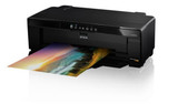 Epson SureColor SCP706 black inkjet printer printing colorful paper, Epson brand, sleek design.