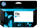 Genuine HP 728 Cyan Ink Cartridge, 130ml, in original packaging with blue butterflies design.