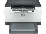 HP Genuine Laserjet M209dw A4 Mono Laser Printer, white and black, with paper in tray.