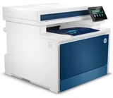 HP Color Laserjet Pro MFP 4301dw Printer, white and blue, touchscreen display, compact multifunction design.