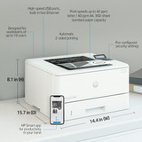 HP Laserjet Pro 4001dn white desktop laser printer with LCD panel and USB ports shown.