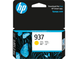 Genuine HP 937 Yellow Ink Cartridge packaging with blue  and HP logo displayed prominently.