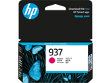Genuine HP 937 Magenta Ink Cartridge, HP logo, blue and black packaging with pink ink indicator.
